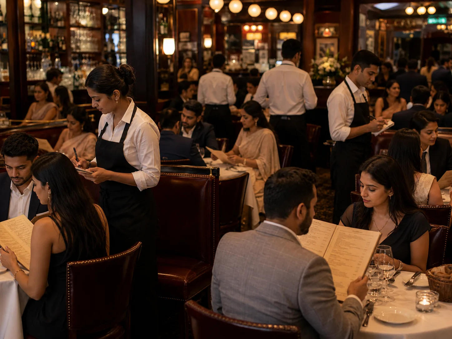 Busy restaurant with customers waiting and staff under pressure