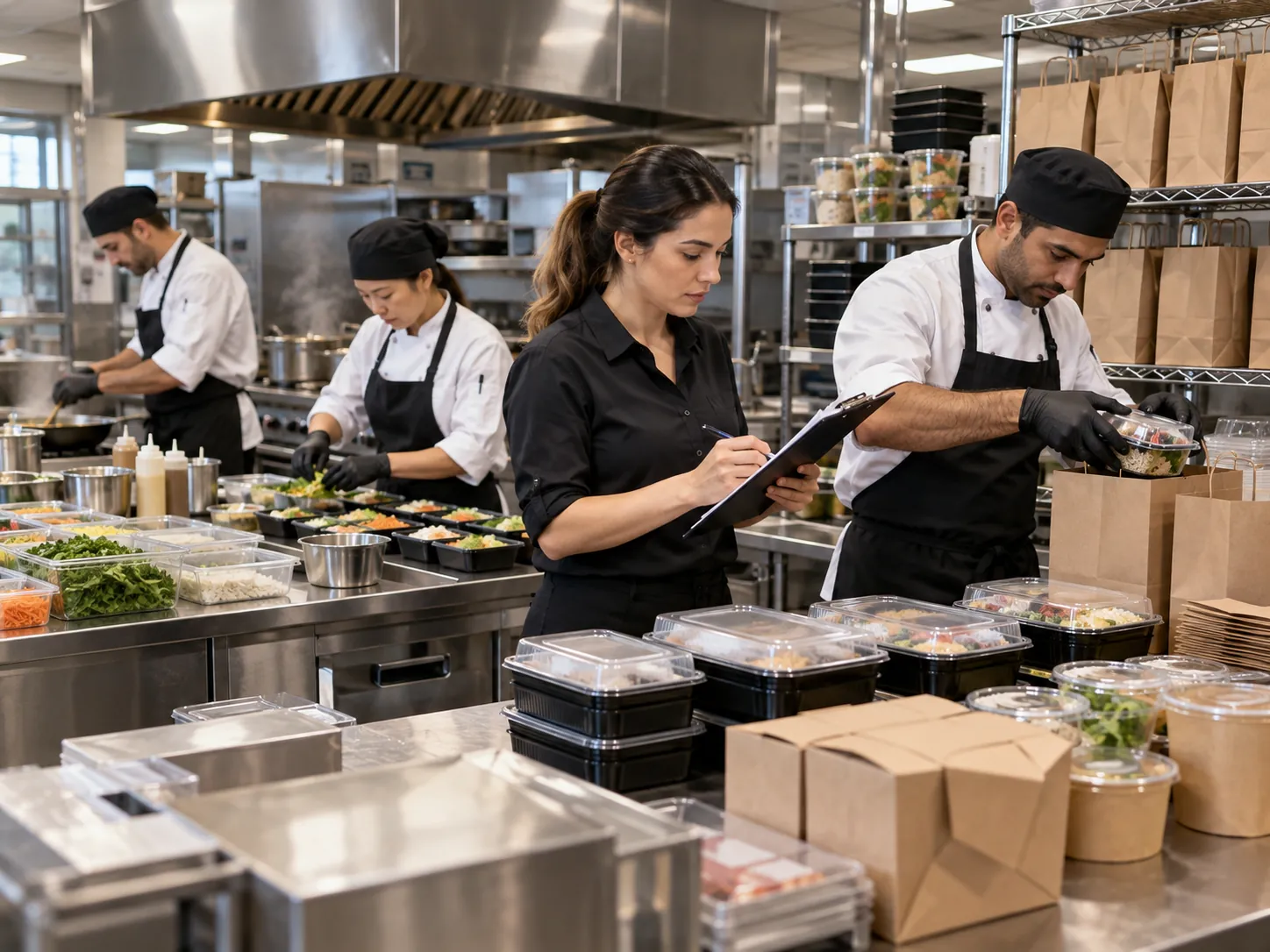 Cloud kitchen manager monitoring orders and kitchen operations