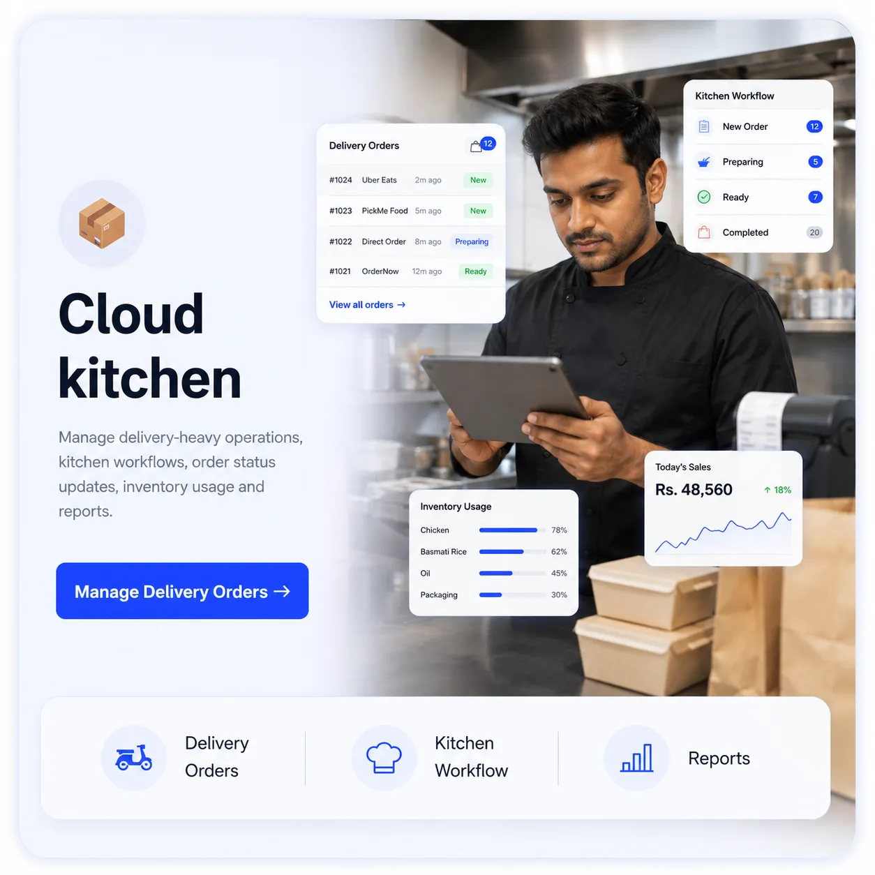 OrderNow cloud kitchen management software for delivery workflow