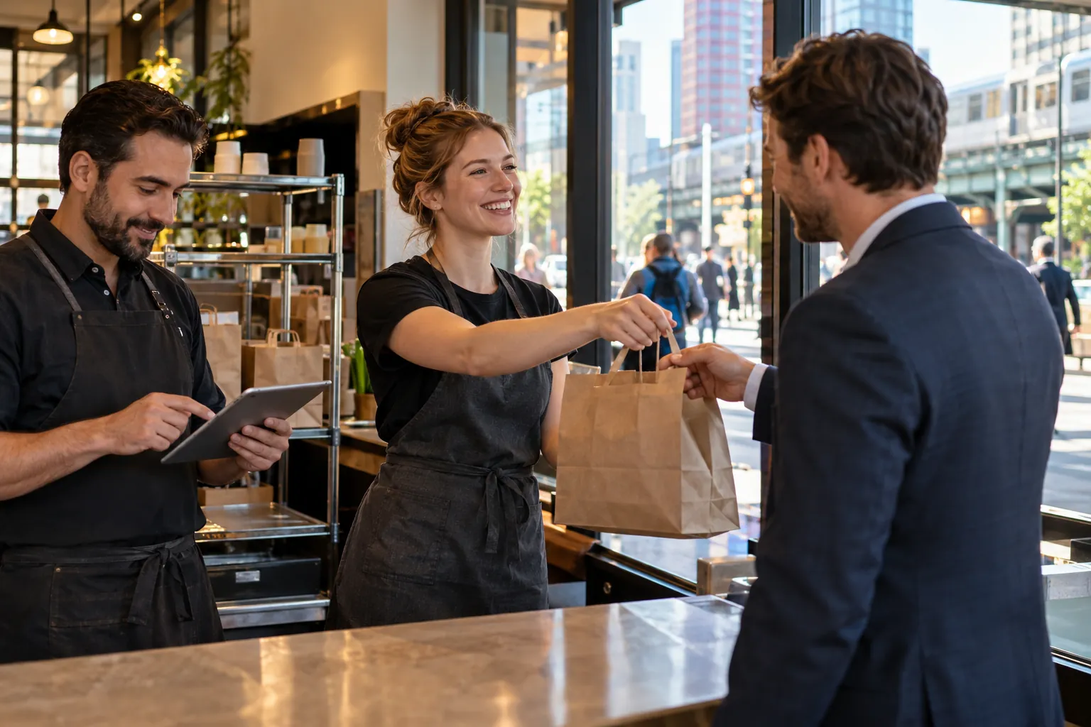 Customer collecting a direct restaurant pickup order