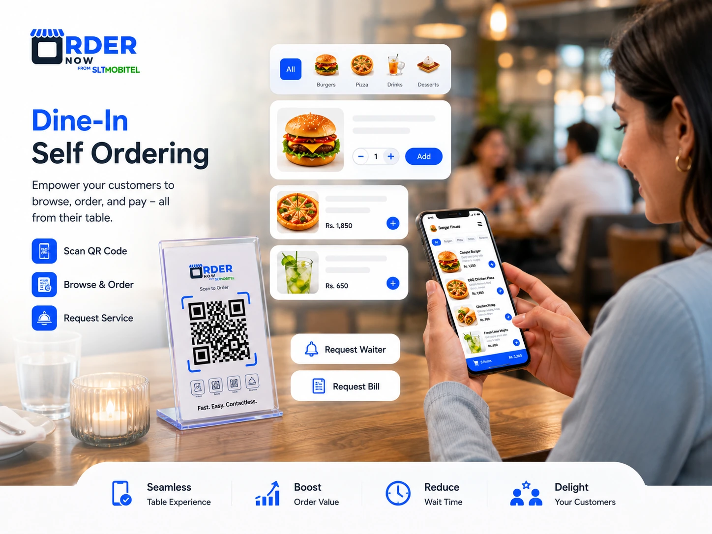 QR menu self ordering for restaurant dine-in customers