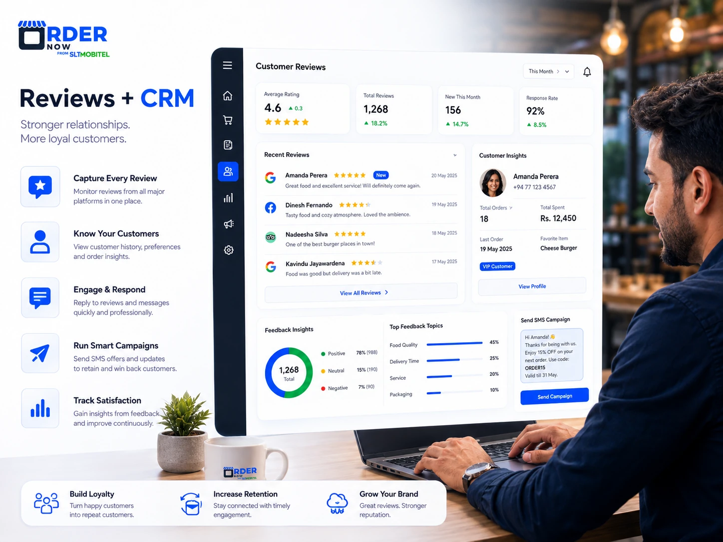 Reviews and CRM dashboard