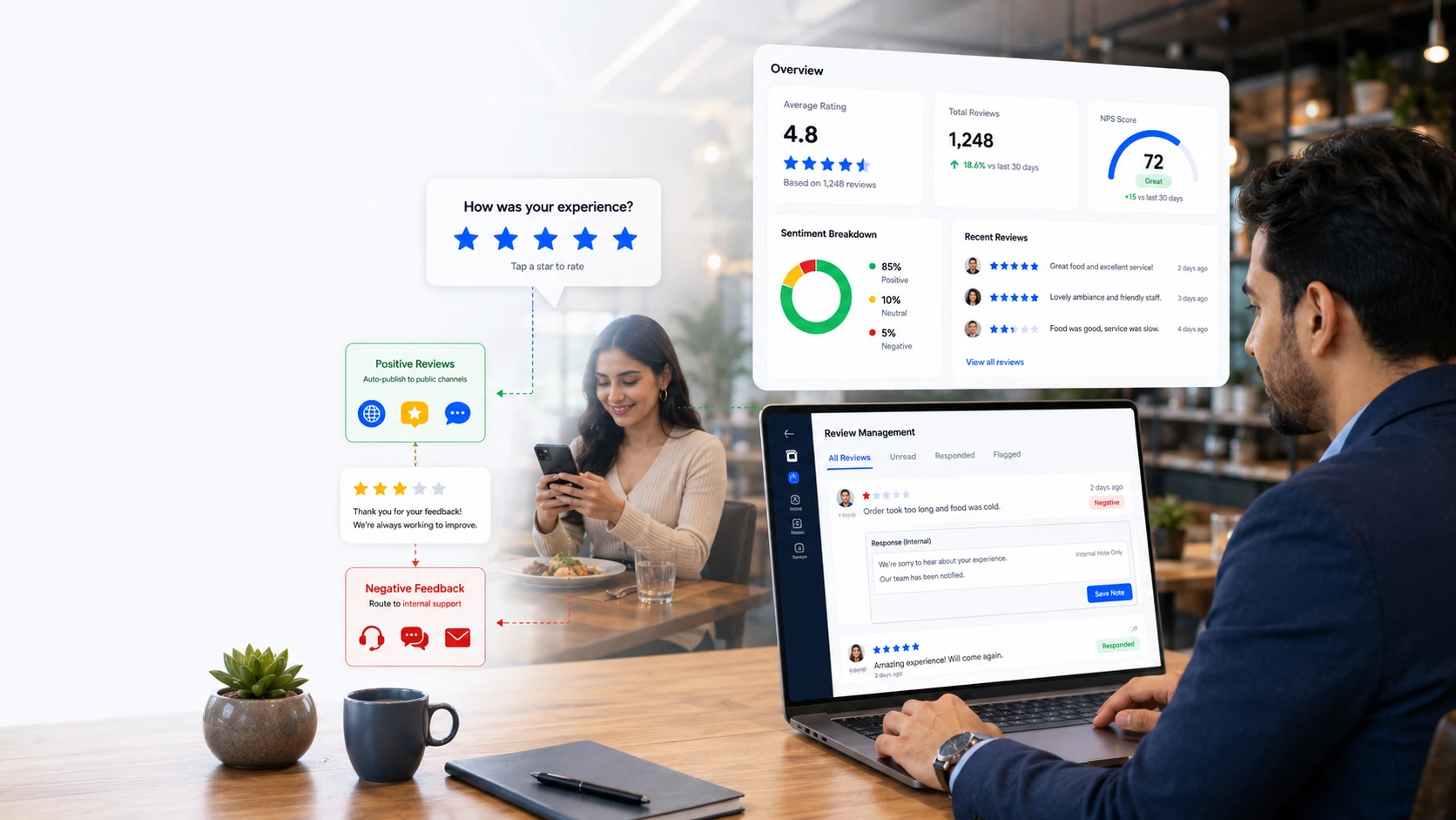 Customer feedback and reputation management dashboard for restaurants