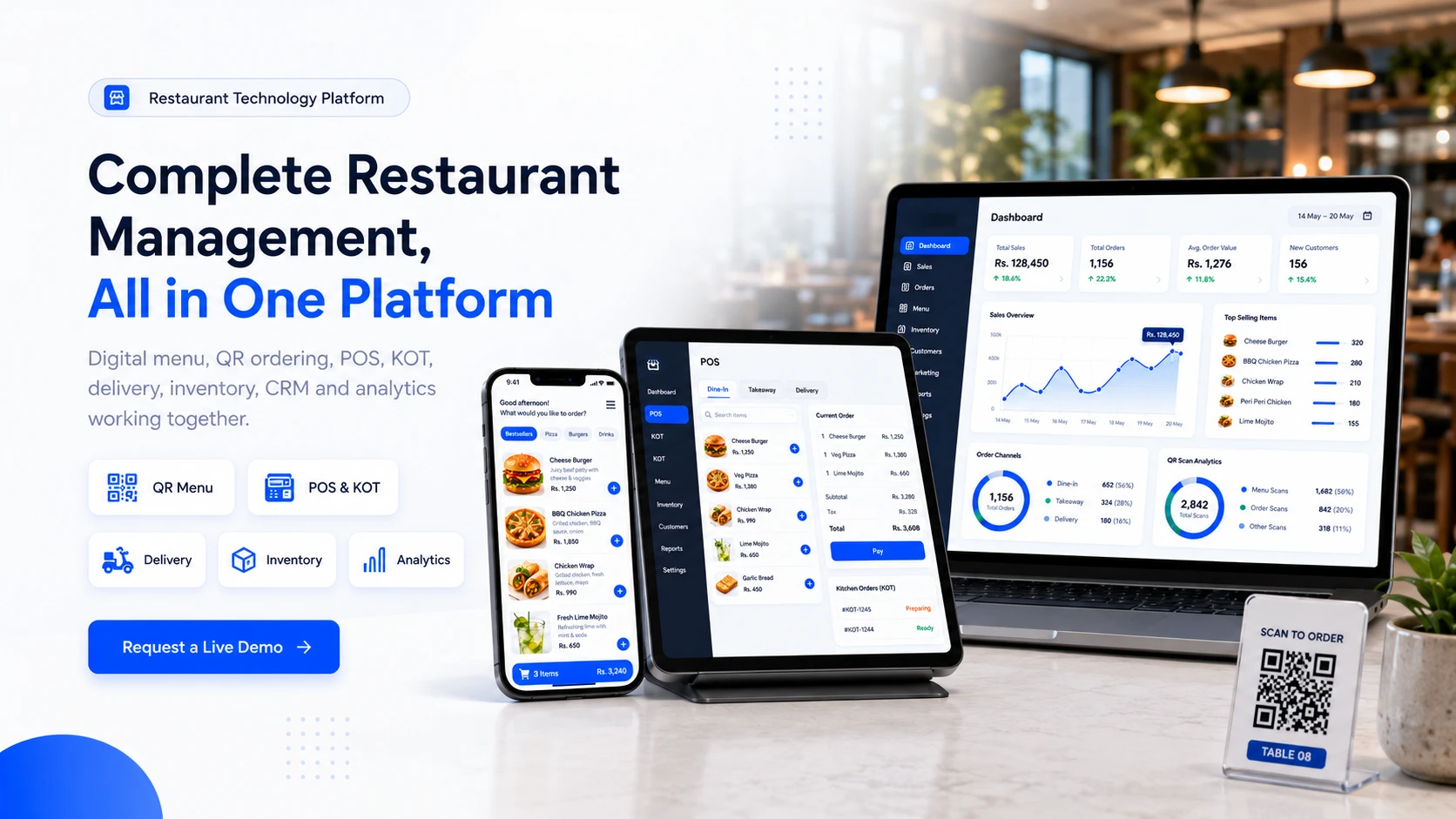 OrderNow all in one restaurant management platform with QR menu, POS, KOT and analytics