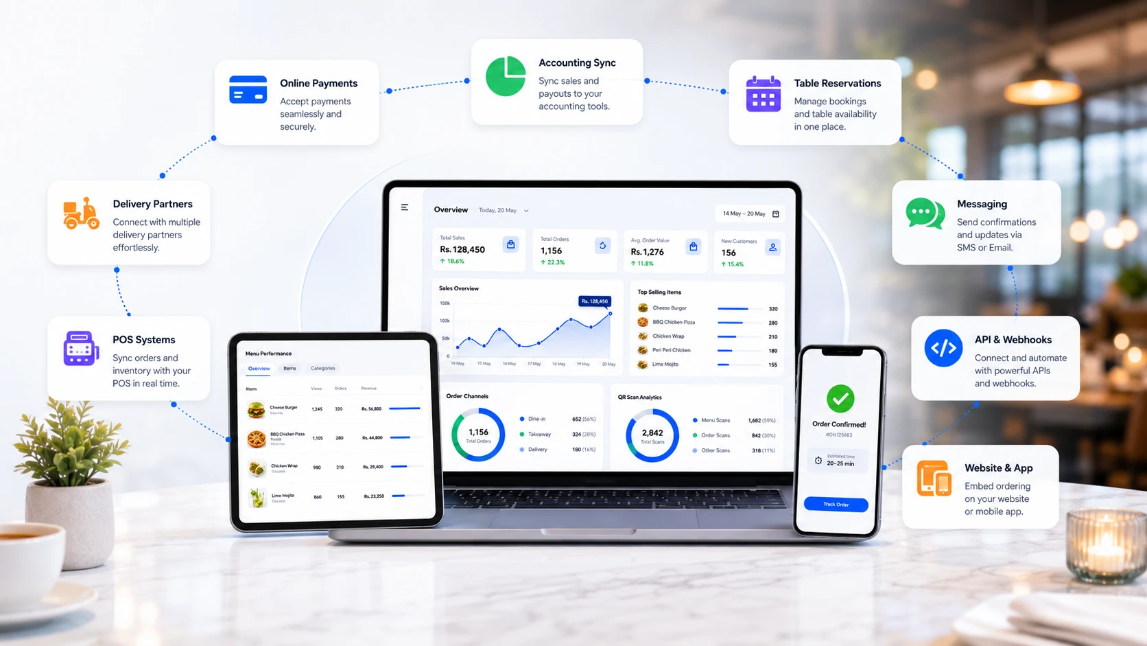 OrderNow integrations ecosystem for payments, accounting, APIs and reservations