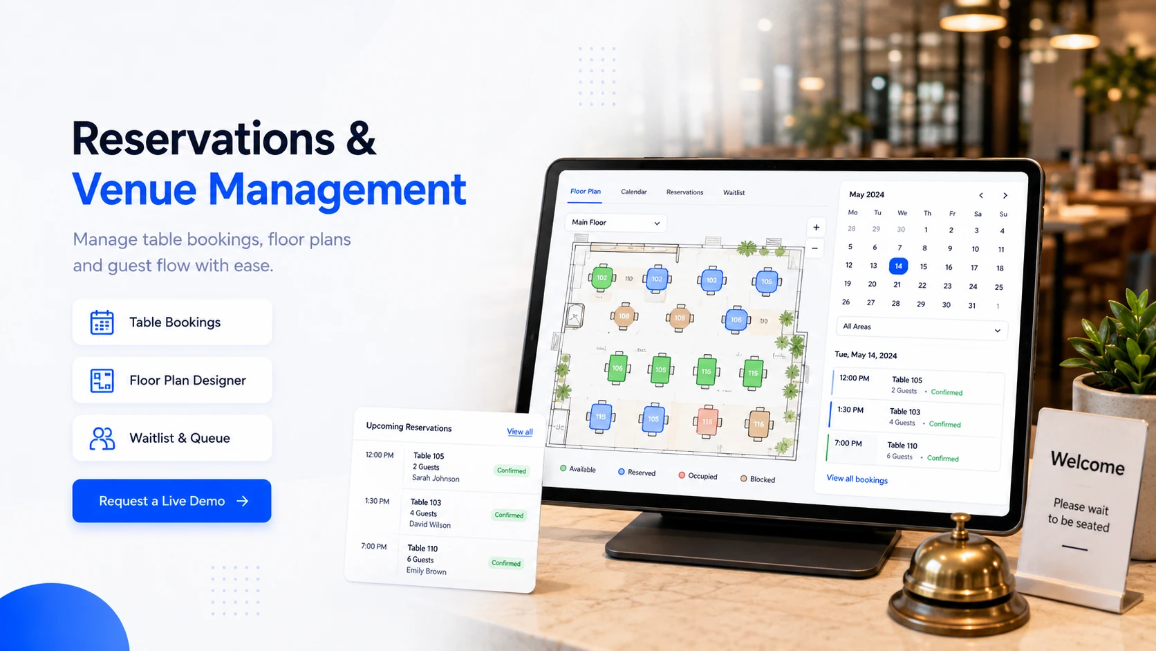 Restaurant reservations, table booking and floor plan management
