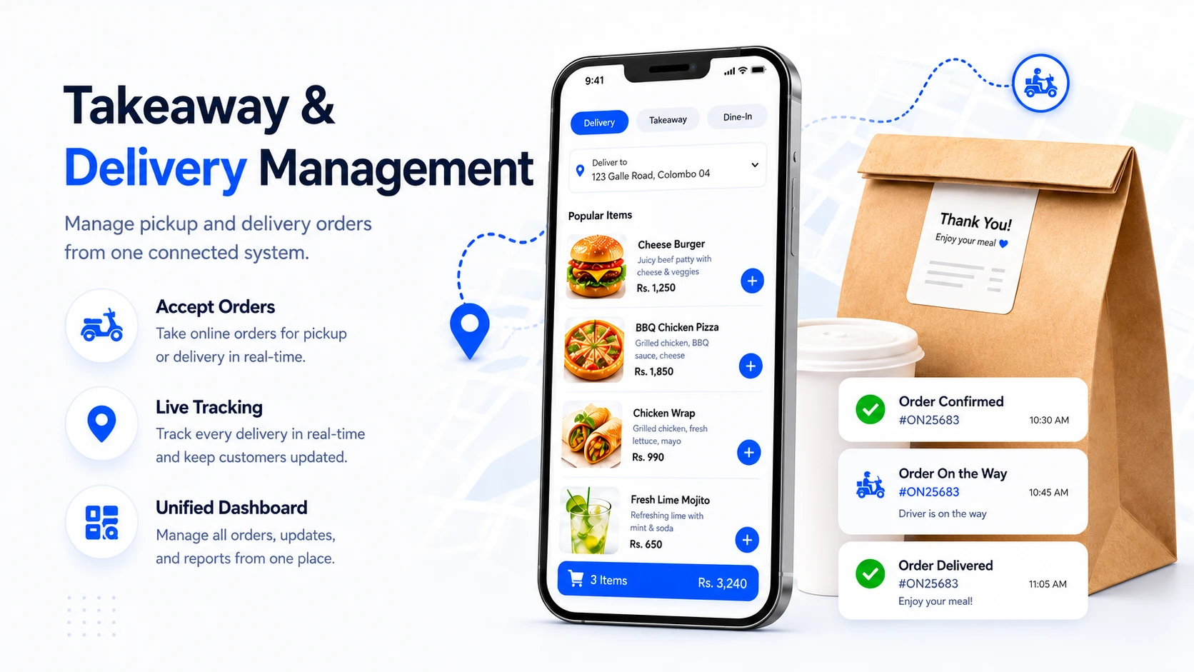 OrderNow takeaway and delivery management interface