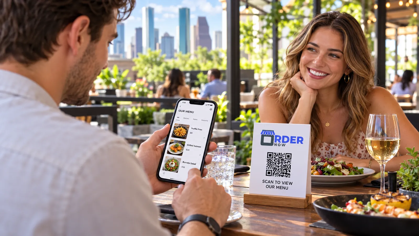 Houston patio guests using QR ordering