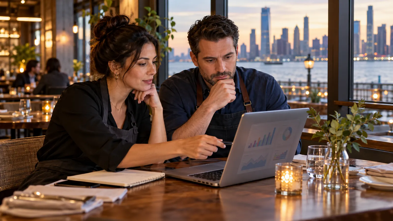 Jersey City restaurant leadership reviewing performance