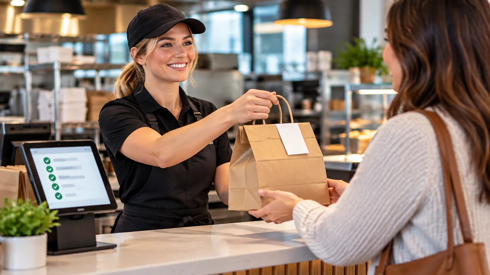 Customer collecting direct pickup order at Jersey City restaurant