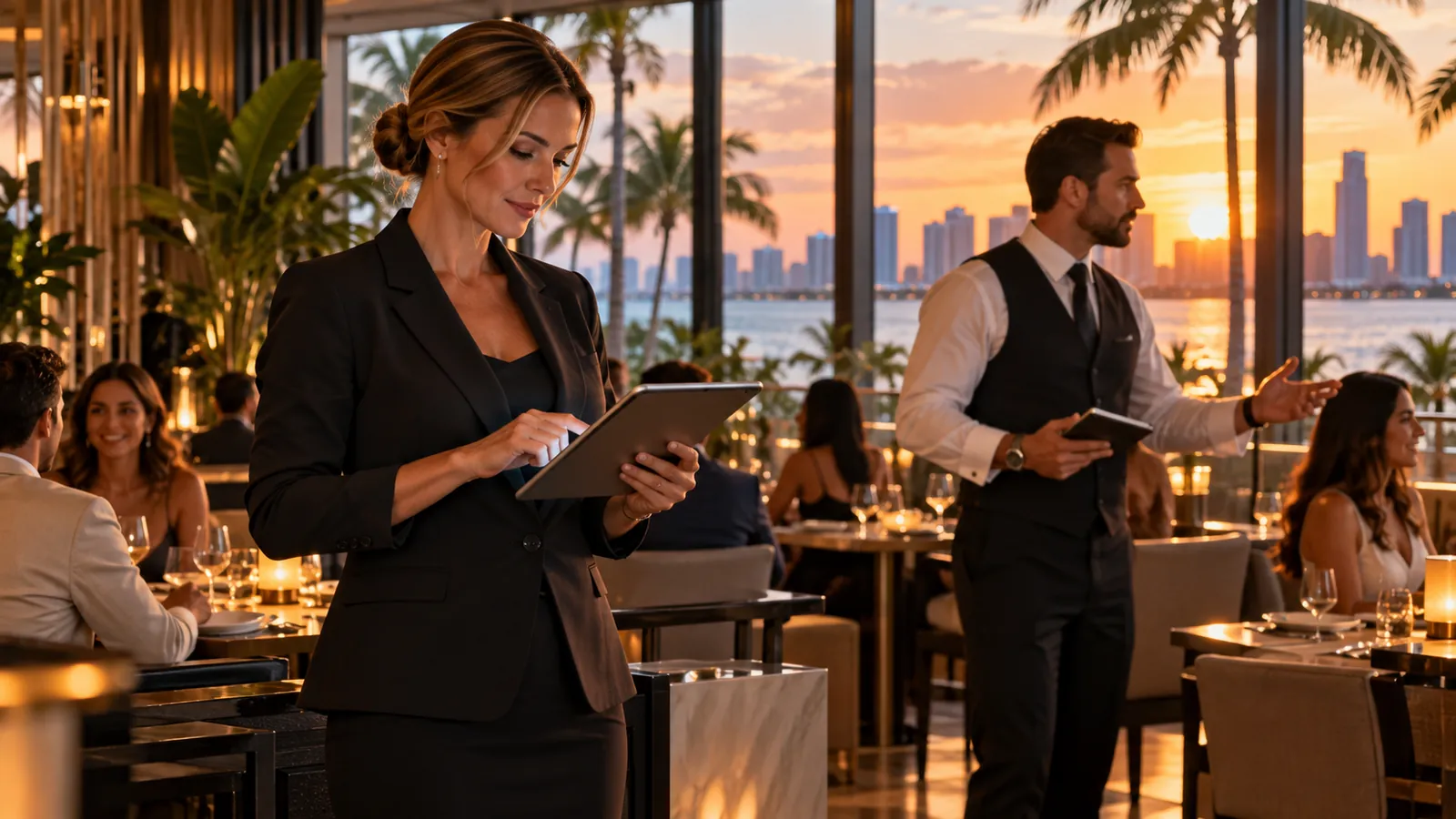 Miami hospitality team reviewing restaurant, bar and outdoor service