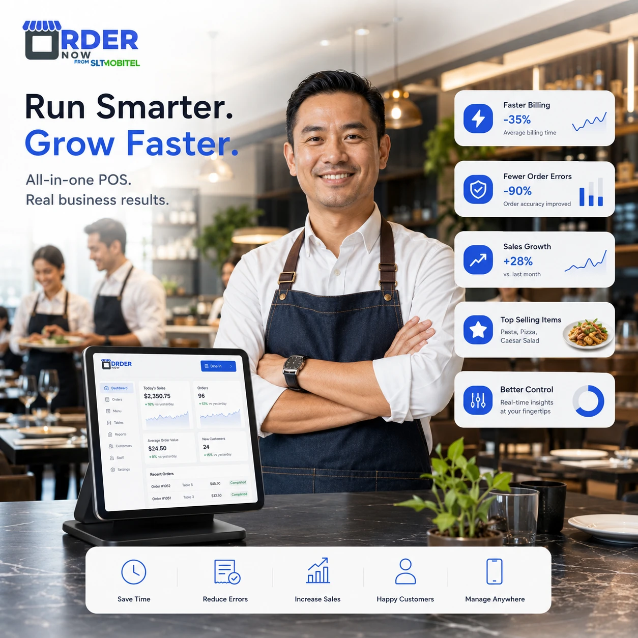 Restaurant owner using OrderNowQR POS for faster orders and better control