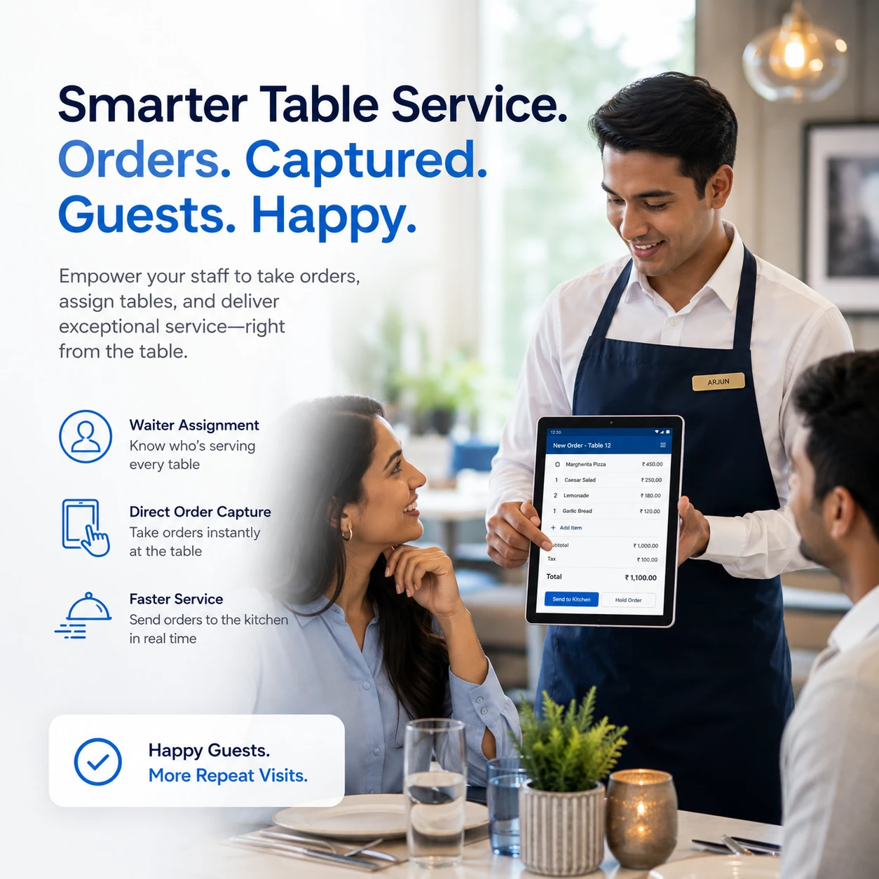 Dine-in restaurant POS table service and waiter order management