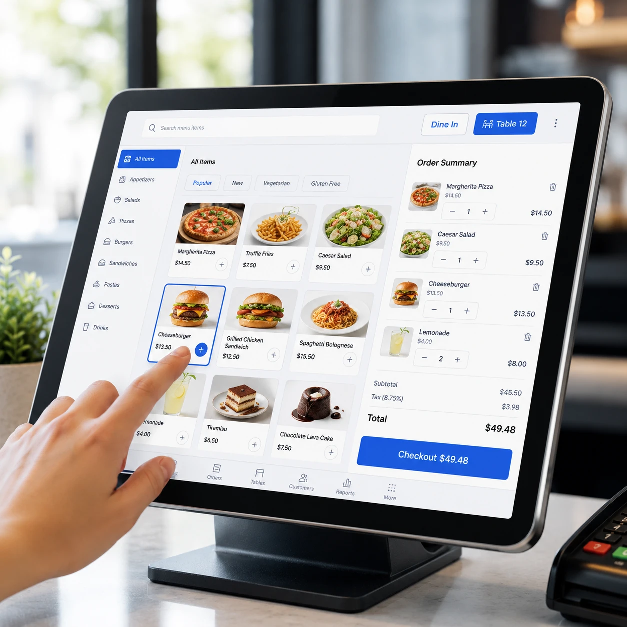Touch friendly restaurant POS software interface for staff