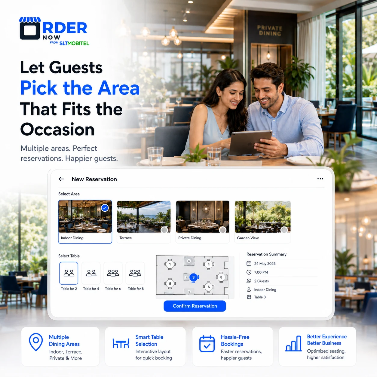 Modern restaurant table reservation interface for better guest management