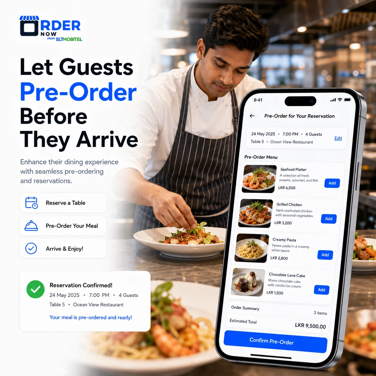 Restaurant reservation pre-order items and special dining packages