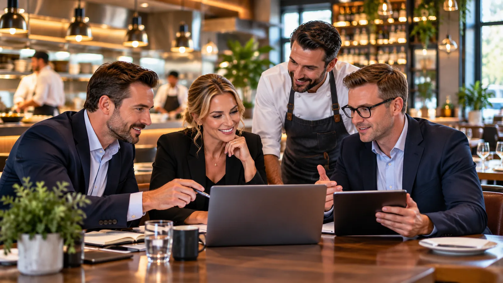 Restaurant leadership team planning connected operations