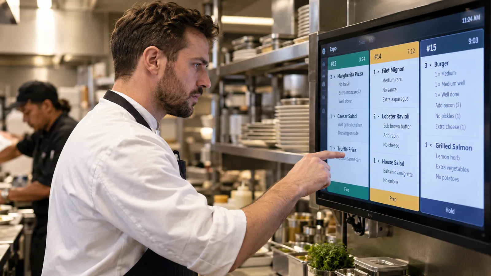 Kitchen team receiving digital restaurant orders