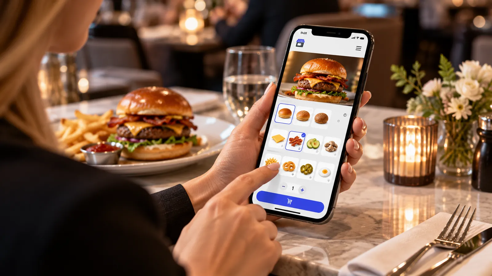 Customer customizing a restaurant order with item options