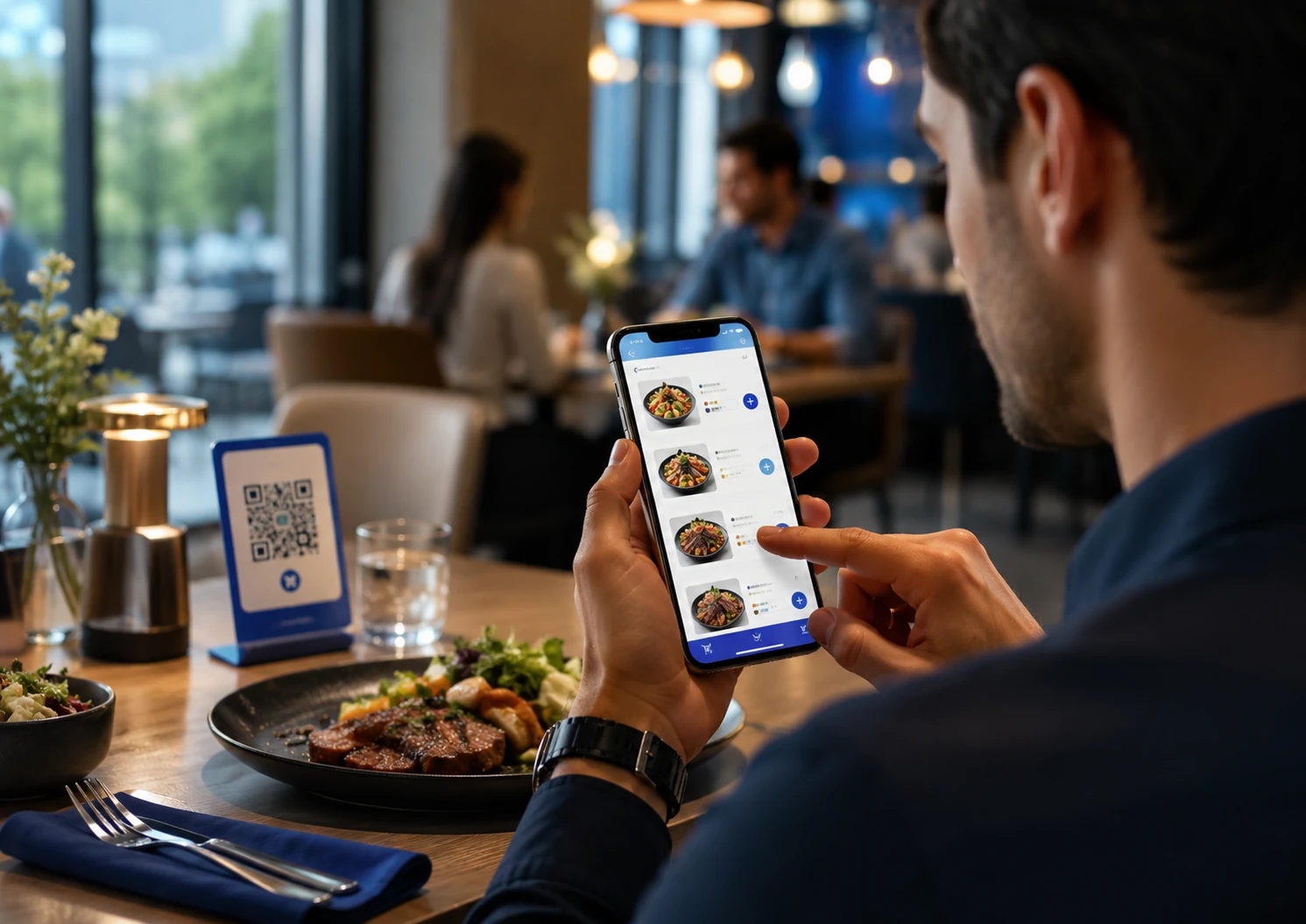 Interactive digital menu with food images and menu ordering interface