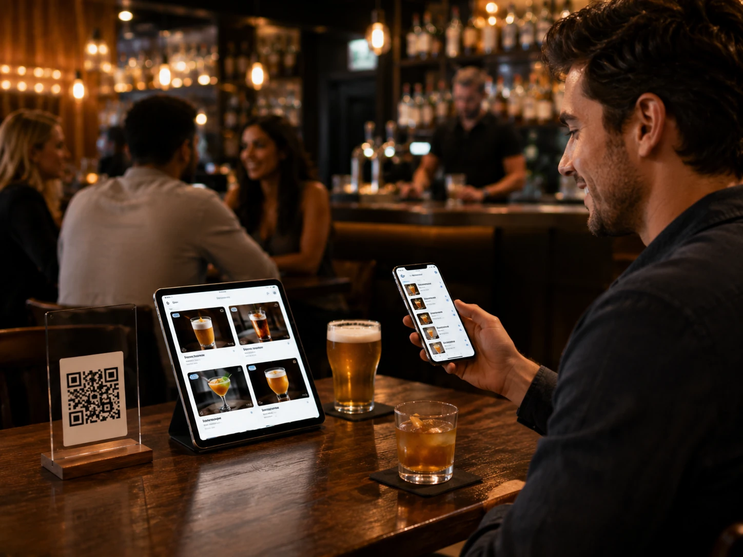 Bar guest using a digital menu