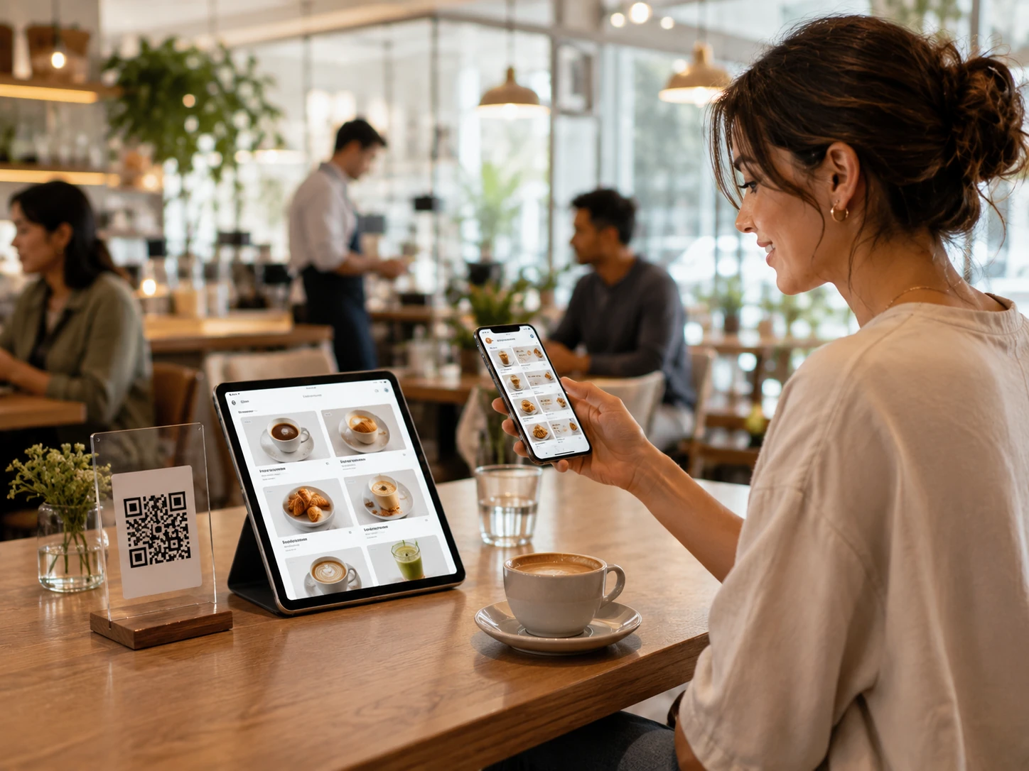 Cafe customer ordering from a digital menu
