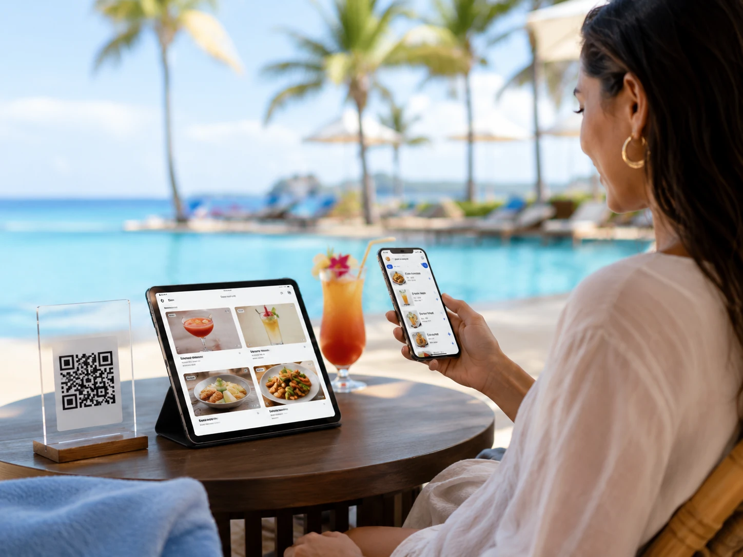 Poolside guest using digital ordering