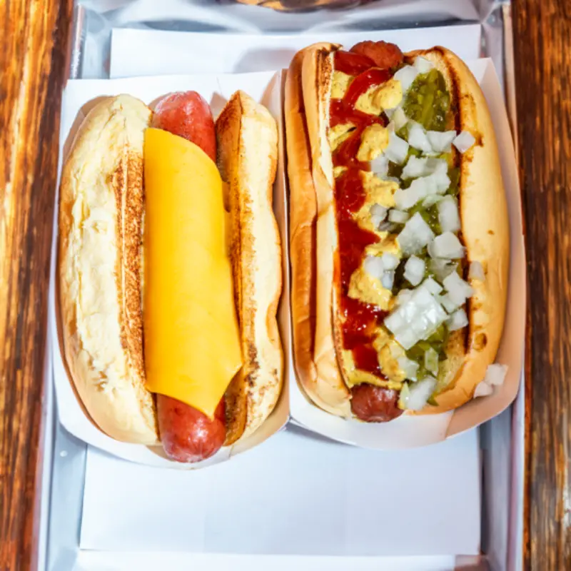 100% beef frank with your choice of onions, relish, ketchup, mustard, and our signature Holy Sauce at Holy Burger Fulton | Toast