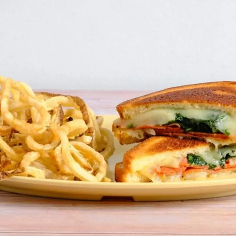 Grilled Cheese w/ Mozz Spinach & Pepperoni at Wings Plus Sample Road
