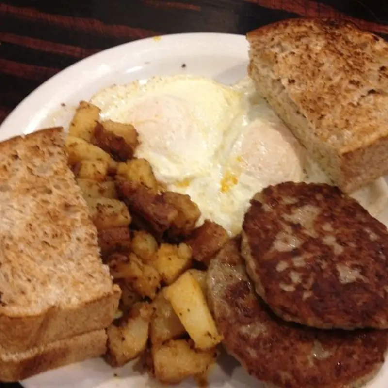 2 Eggs, meat, toast & side at Edison Lunch Box