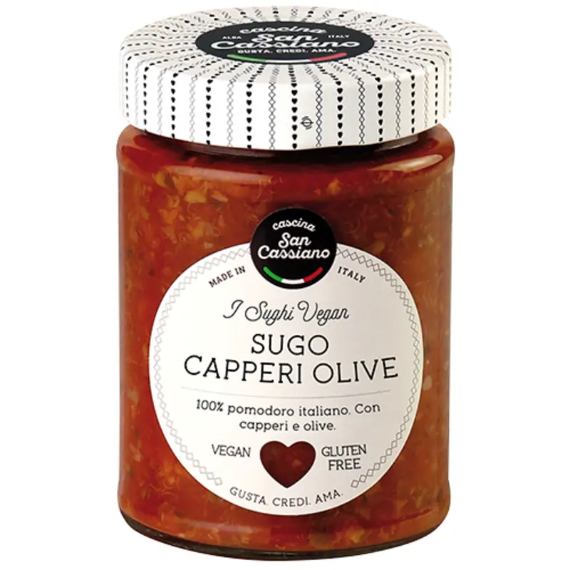 Tasty tomato sauce with the addition of capers and olives. Ready to use, ideal for seasoning pasta dishes, it can, according to taste, be enriched with clams and mussels at Mercato Italiano | Toast