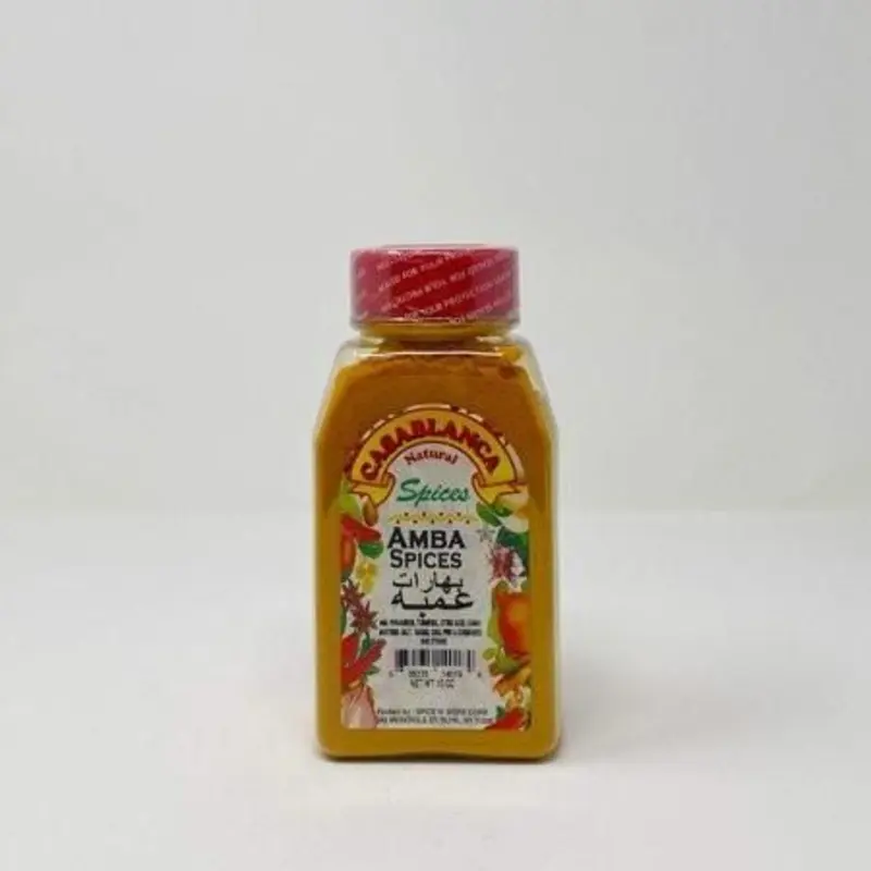 Casablanca Amba Spice is a tangy mango-based condiment with a hint of heat, commonly used in Middle Eastern cuisine. It's great for adding a flavorful kick to sandwiches, grilled meats, or rice dishes.