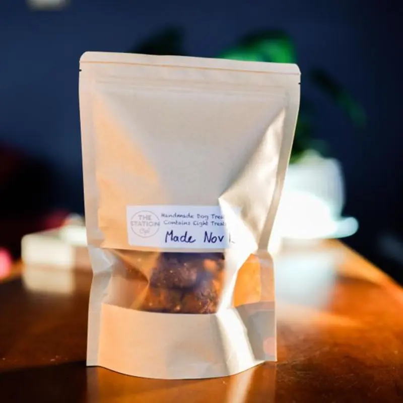 in-house dog treats made with love. 3 treats per bag. at The Station Cafe | Toast