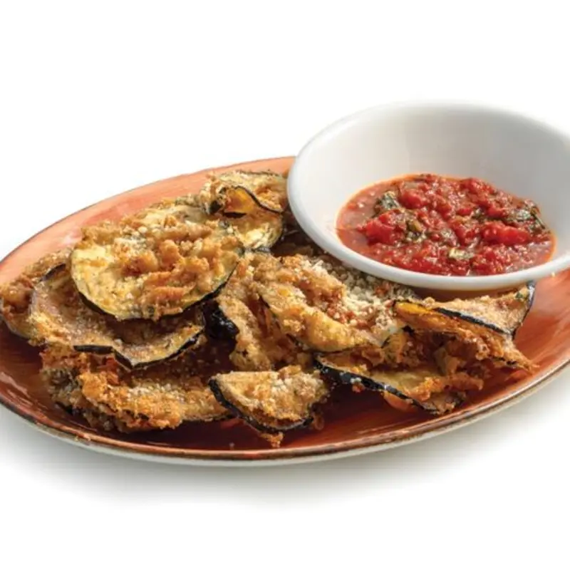 Fried eggplant with Romano cheese, honey and rosemary.