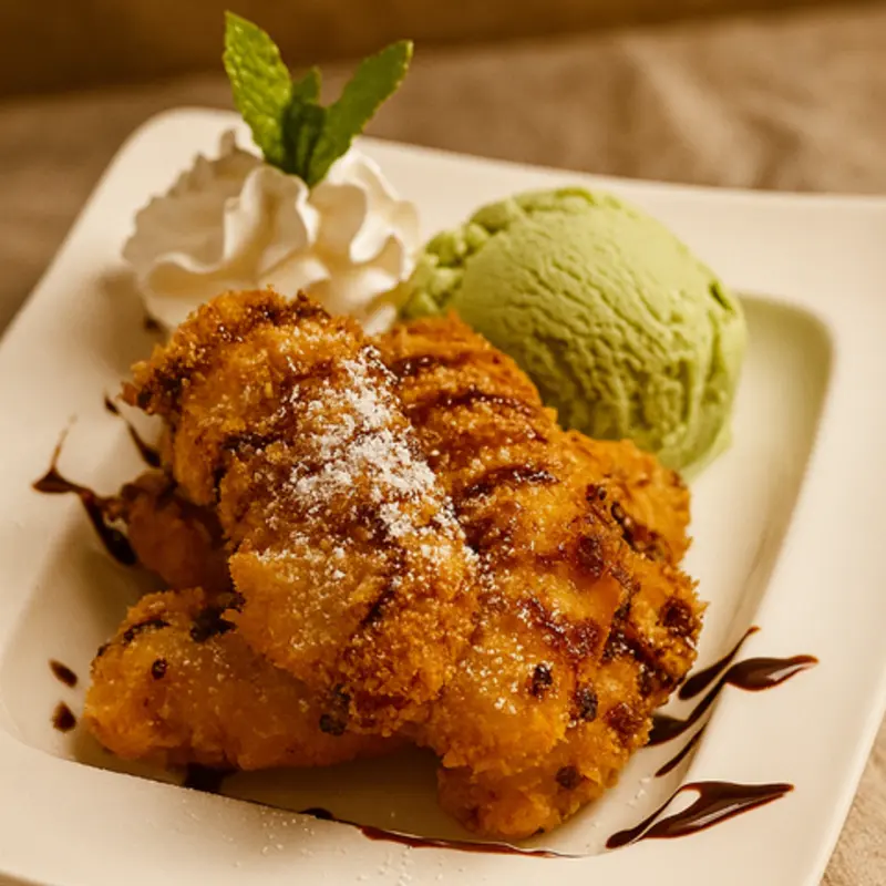 BANANA FRITTER (WITH MATCHA ICE-CREAM) at Banana Leaf ATL Thai  Sushi  Bar | Toast