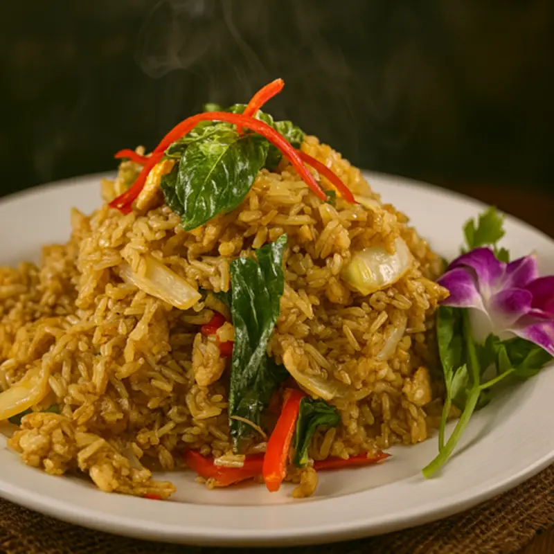 L-BASIL FRIED RICE at Banana Leaf ATL Thai  Sushi  Bar | Toast