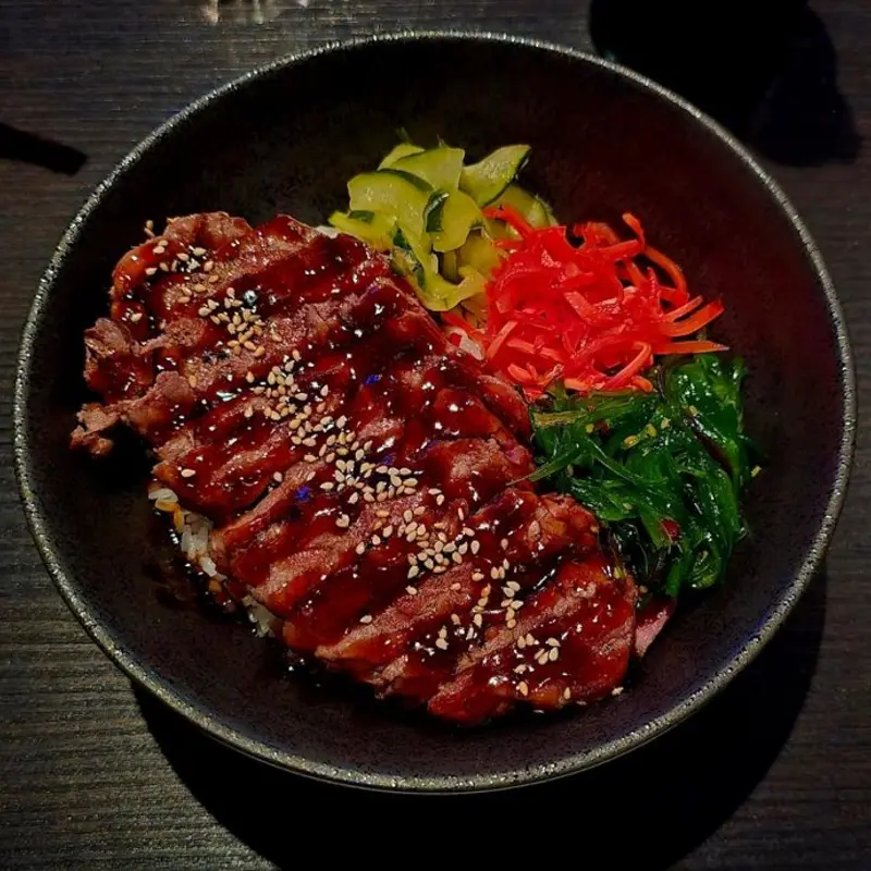 Teriyaki Rice Bowl - Prime NY Strip at Barchi Sushi - 206 Colorado St. | Toast