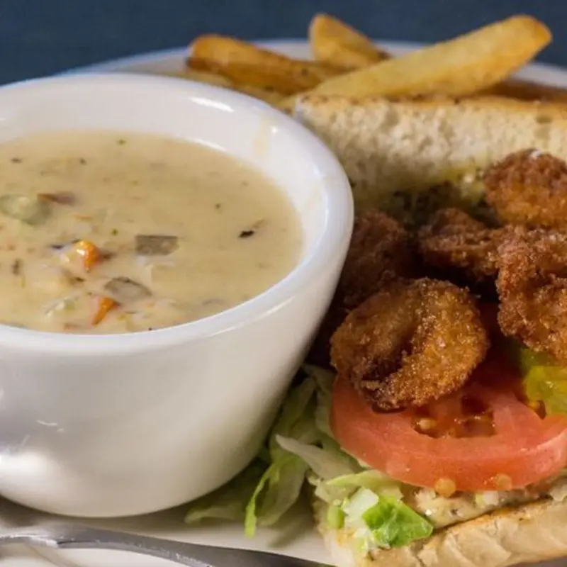 Half Po Boy & Cup of Soup at Rockfish Seafood Grill - Mckinney 2780 S Central Expy, | Toast