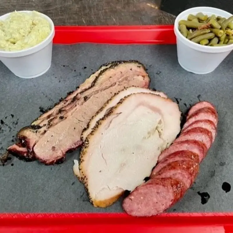 3 Meat Plate at Dozier's BBQ Downtown Houston 712 Main Street | Toast