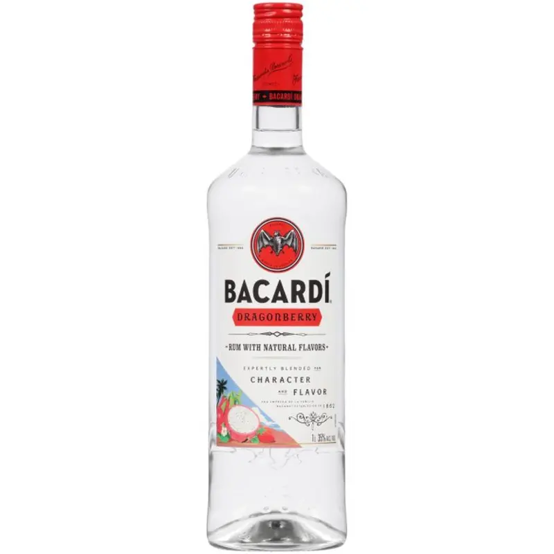 Bacardi Dragonberry Rum is a bold blend that marries rich, fruity strawberry flavors with a hint of exotic dragonfruit. This 1-liter bottle of 70-proof rum adds a unique twist to your favorite cocktails.