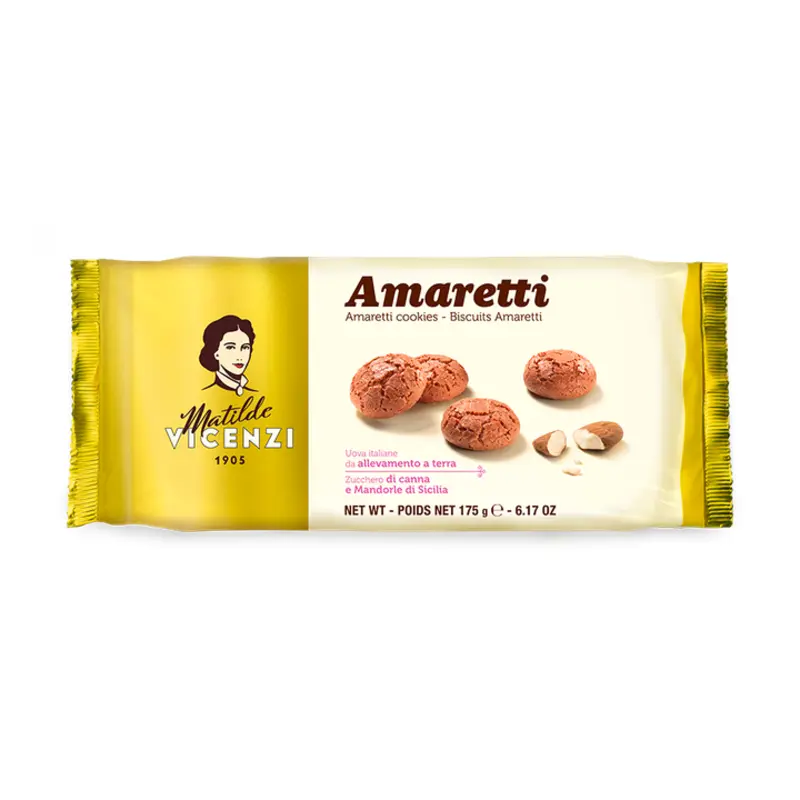 175 grams of traditional Italian cookies made with sugar, egg whites and apricot kernels.