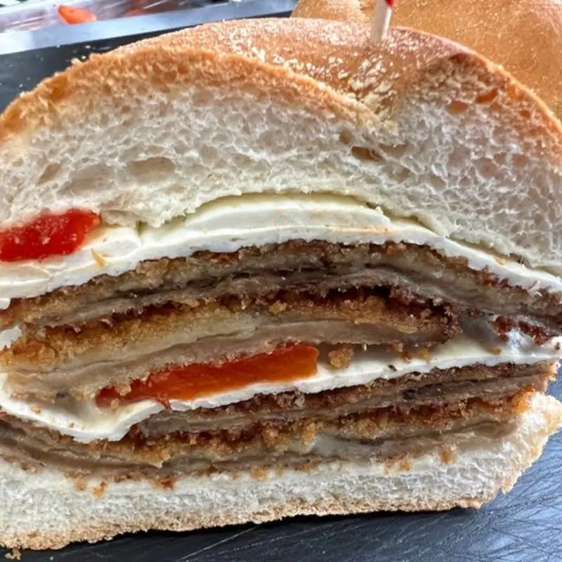 Crispy Eggplant, Peppers & Mozz on Hard Roll