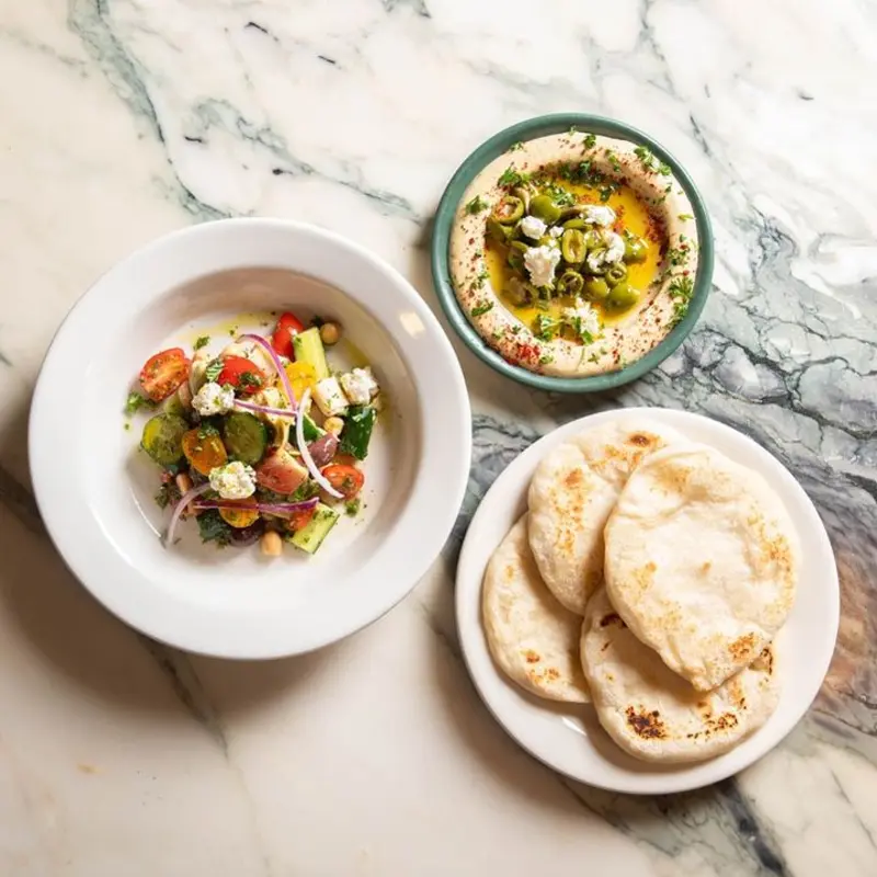 Hummus and Salad Combination at Pinyon Coastal Scottsdale