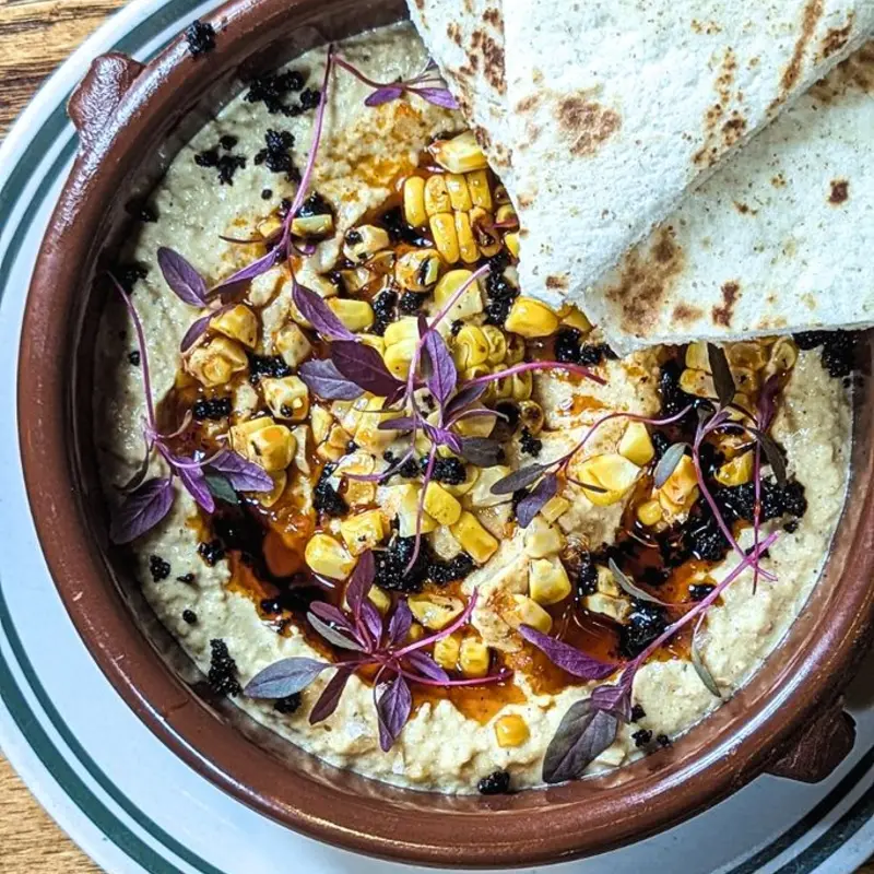 Roasted Corn Hummus at Antique Bar & Bakery 122 Willow Avenue