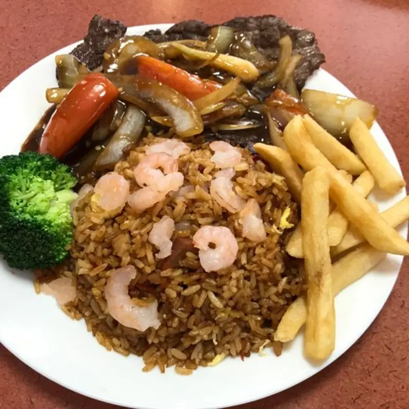 Onion Steak Combo - Bistec Encebollado at Chino Rico 1 - Chinese & Latin Fusion with Bubble Tea & Desserts 1315 N John Young Pkwy