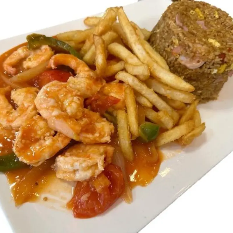 Shrimp Enchilado Combo (Hot) - Camarones Enchilado at Chino Rico 1 - Chinese & Latin Fusion with Bubble Tea & Desserts 1315 N John Young Pkwy