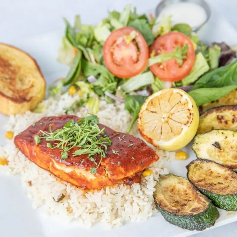 Grilled Chipotle Salmon at CRUDA Mariscos & Oyster Bar