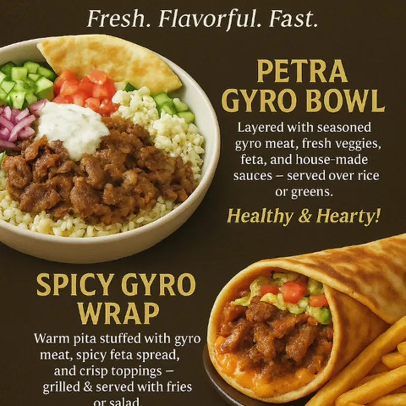 Gyro creations at Cafe Petra Greek & Lebanese Restaurant 8498 S Sam Houston Pkwy E, Unit 700