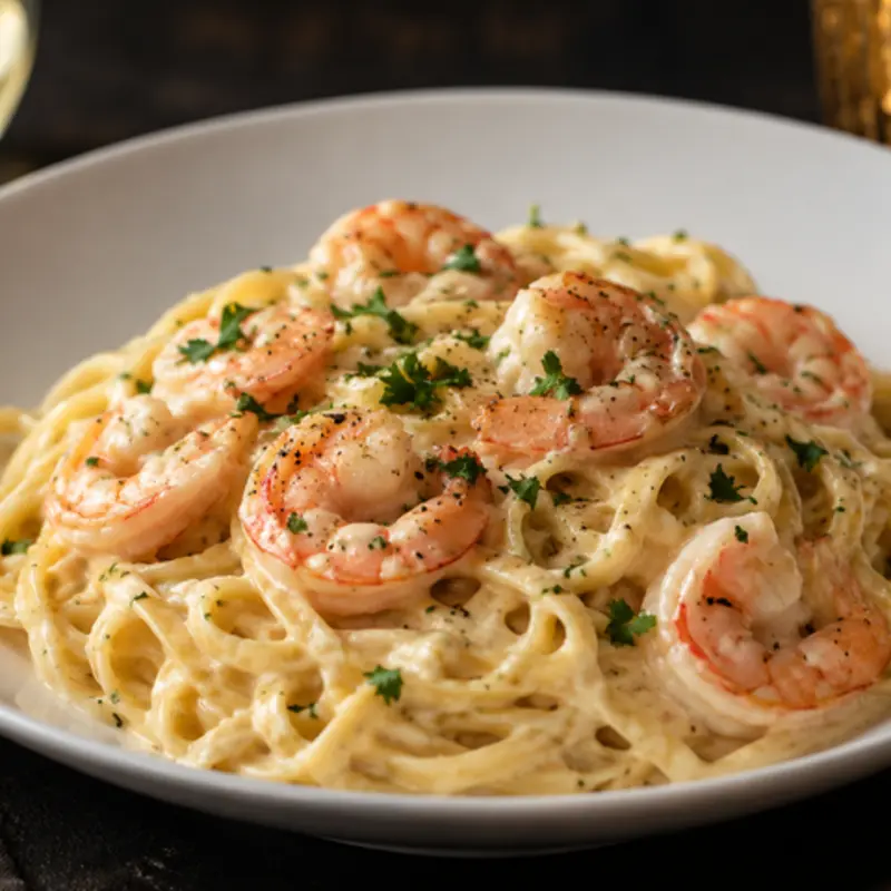 Shrimp Alfredo at Waterman's Restaurant